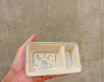 Handmade Ceramic Fries & Sauce Tray – Fun Indie Pottery Dish