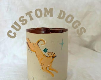 Custom Hand-Painted Ceramic Travel Mug, Dog Sketch
