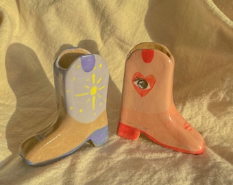 Cowboy Boot Match Striker, ceramic planter, vase, cowgirl aesthetic, home decor, cow print, plant pot, ornament, country western, candle