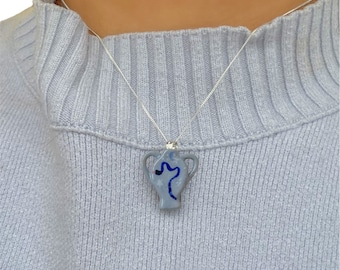 Hand Painted Ceramic Greek Vase Necklace, Snake Design