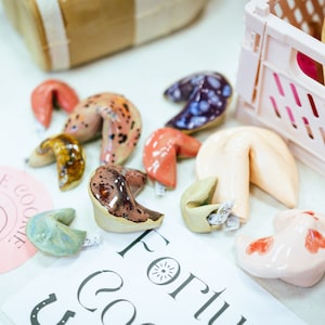 Fortune Cookie, handbuilt ceramic with mystery message, novelty kitchenware, hand painted ceramics