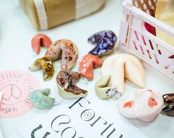 Fortune Cookie, handbuilt ceramic with mystery message, novelty kitchenware, hand painted ceramics