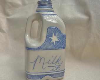 Handmade Stoneware Milk Carton Vase - Custom Kitchenware, Novelty Ceramic Decor