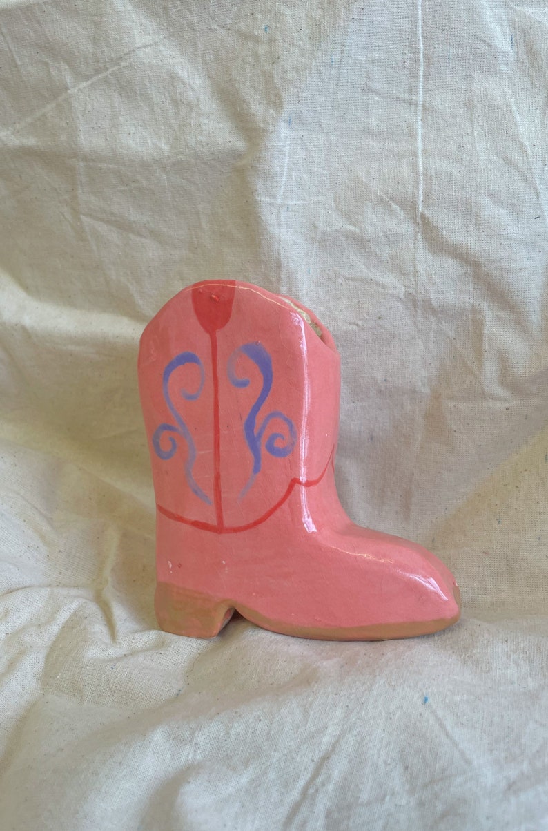 Large Cermaic Cowboy Boot match strikers, planter, plant pot, vase, handmade, novelty kitchenware, custom, hand painted ceramics image 3