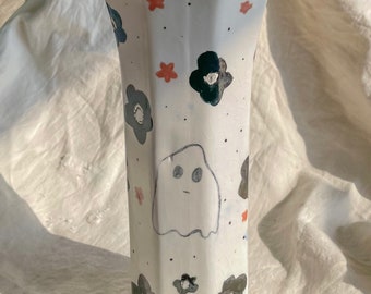 Halloween Vase, Cute Ghost, pottery planter, Spooky home decor, novelty home, hand painted ceramics, gen z gift, character, Kitsch