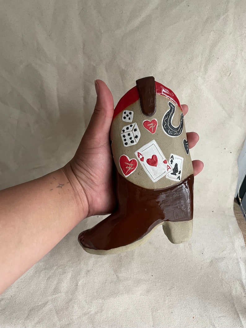 Large Cermaic Cowboy Boot match strikers, planter, plant pot, vase, handmade, novelty kitchenware, custom, hand painted ceramics image 2