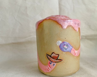 Handmade Ceramic Mug, Kitsch Cowboy Croc Worms, Novelty Coffee Cup