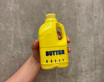 Handmade Stoneware Milk Bottle Vase – Yellow Glazed Butter Design