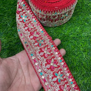 Embroidered sari lace border Indian trim for saree,Duppata, Lehenga Multicoloured Sewing Zari lace border Embellishment Craft lace
