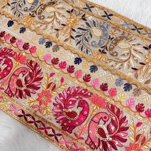 1 meter peacock design embroidered lace trim on net fabric Indian lace borders fabric sari lace trim embellishment craft sewing lace