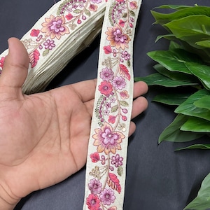 multicoloured Embroidered lace trim Embroidered flower leaf sari fabric trim Decorative Indian Handbag belt DIY crafting Dress sewing craft