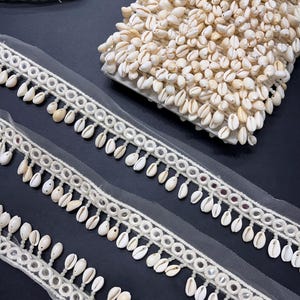1 yard shell trim lace hanging shell trim latkan lace kodi lace trim cowrie belly dance sea shell lace bikini trim jean Jacket trim