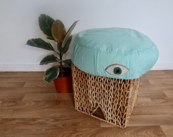 Zafu in organic cotton - water green / embroidered eye