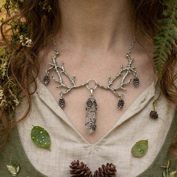 Woodland Branch Necklace, Forest Jewelry, Pinecone Necklace, Nature Inspired Jewelry, Cottagecore Necklace, Witchy Jewelry