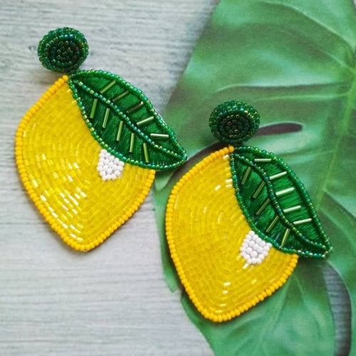 Bead Embroidery Watermelon Fruit Earrings/ Food Earrings/ Etsy