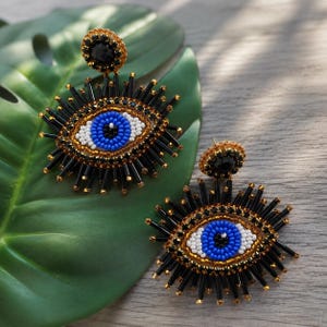 Handgemachte Evil Eye Seed Bead Statement Ohrringe, Boho Schmuck