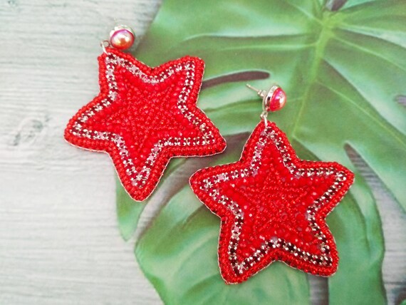 Red star earrings clearance