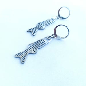Stainless Steel Sardine Dangle Earrings: Minimalist Nautical Jewelry