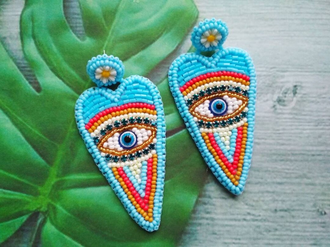 Handmade Evil Eye Heart Earrings - Black & Multicolor