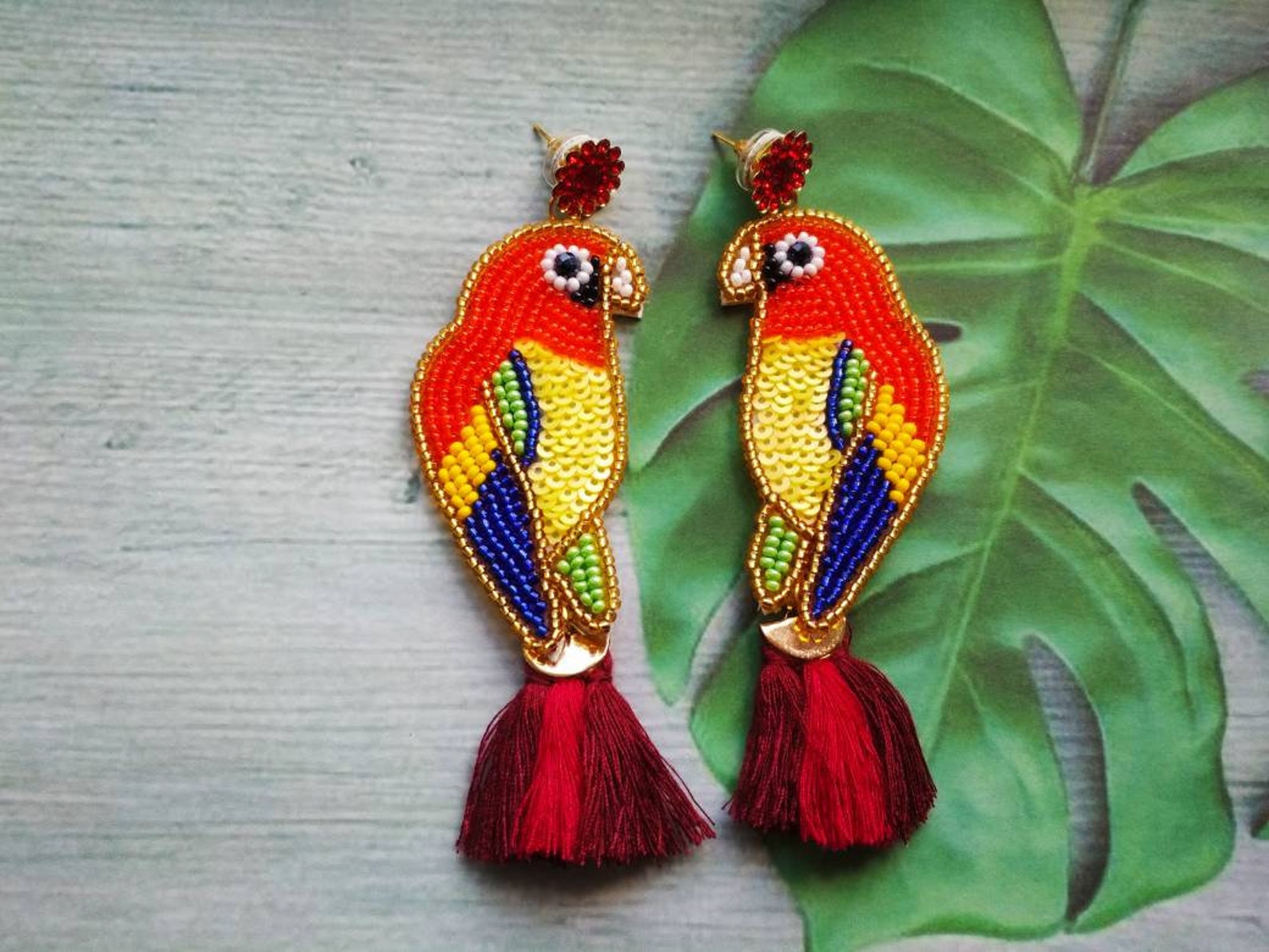 Parrot Earrings Bird Earrings Parrot Jewelry Multicolor Etsy