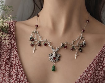 Whimsical Woodland Deer Necklace, Enchanted Forest Stag Jewelry, Cottagecore Statement Necklace, Nature Lover Gift, Fairycore Jewelry