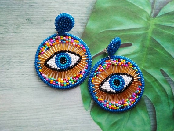 Evil Eye Earrings Rainbow Round Evil Eye Stud Earrings Large Eye