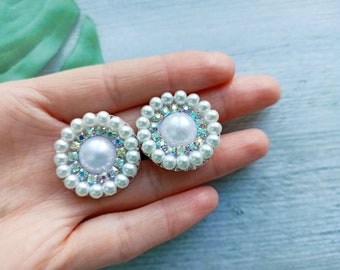 White clip on earrings