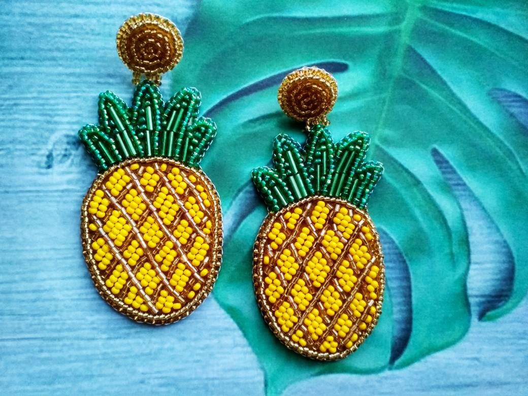 Pineapple earrings Fruit earrings Food earrings Large bead Etsy