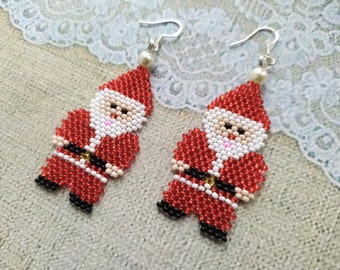 Beaded Santa earrings. Christmas jewelry.
