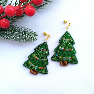 Beaded Christmas Tree Earrings: Handmade Holiday Statement Jewelry