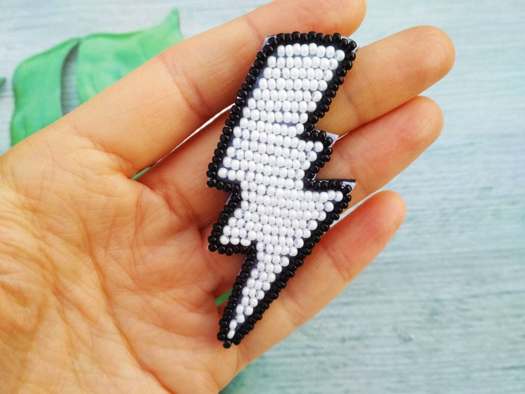 Lightning Bolt Earrings Bead Embroidery Large Earrings Seed Etsy