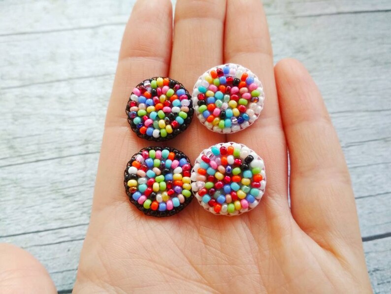 Small stud earrings Tiny geometric studs Flat stud earrings Tiny flat studs Round flat studs Rainbow stud earrings Beaded earrings