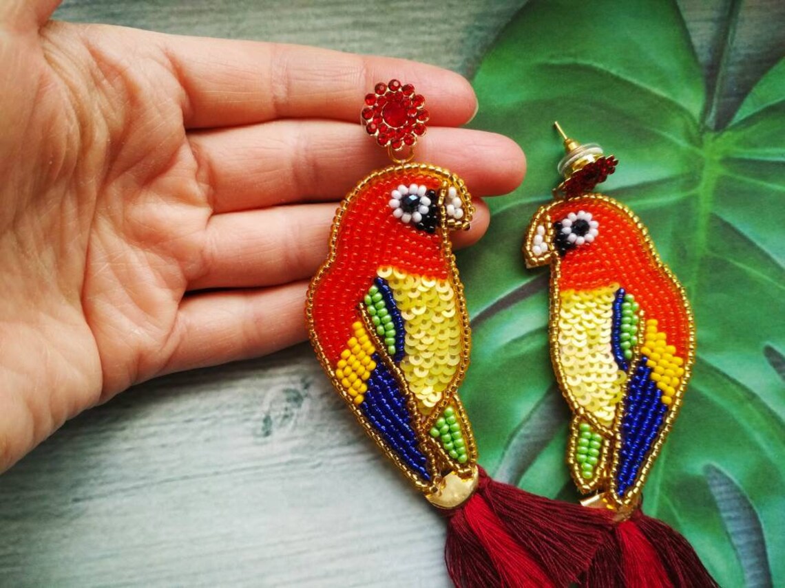 Parrot Earrings Bird Earrings Parrot Jewelry Multicolor Etsy