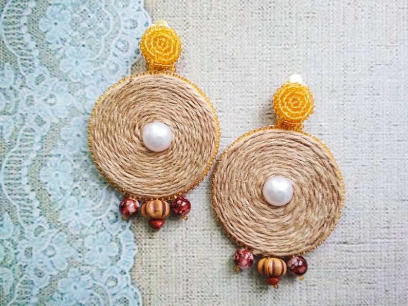 Twine Earrings Large Round Earrings Cord Earrings Organic Etsy