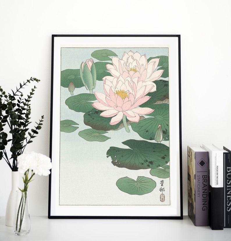 Waterlily Japanese Print Lotus Flower Wall Art remastered Etsy