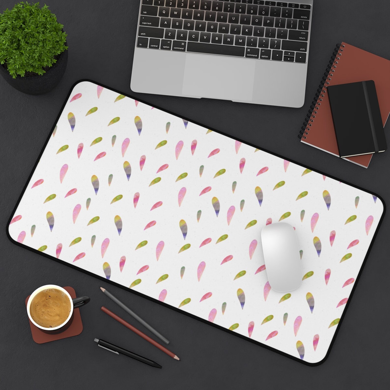 Large Laptop Desk Mat Pad Boho Print Drops Pattern Desk Etsy