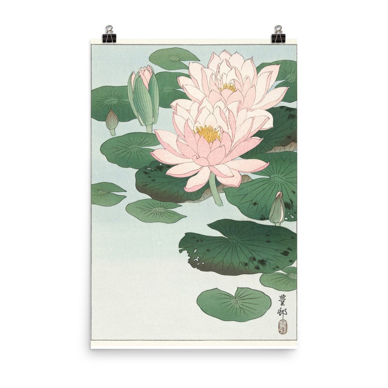 Waterlily Japanese Print Lotus Flower Wall Art remastered Etsy