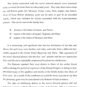 May include: A page from a book titled "The Planetary Deities." The text discusses the origins of planetary names, referencing Roman and Greek gods. The chapter begins with "Chapter 3" at the top.