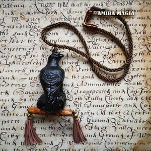 Black Raven Crow, Magic Talisman Bird Pendant, Witch Familiar Spirit Guide Jewelry, Witchcraft Gothic Amulet Necklace