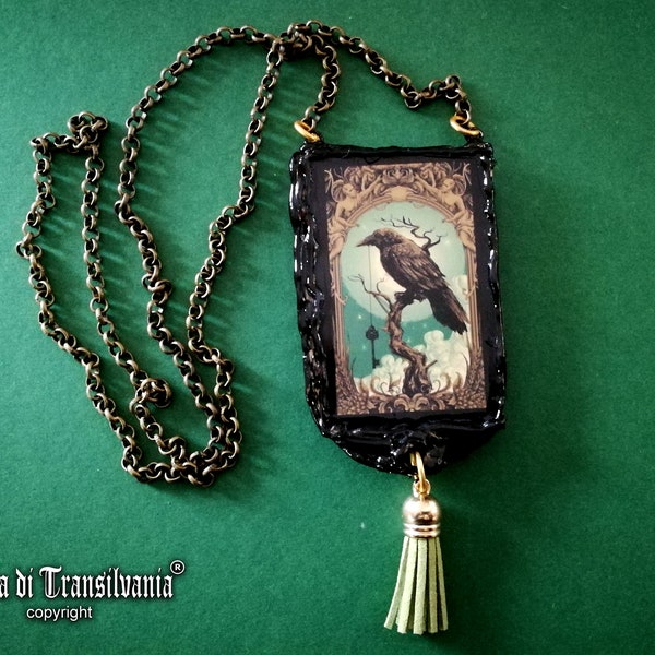 Black Raven Crow, Magic Talisman Ashes Witch Pendant, Cremation Jewelry Witchcraft Symbol, Gothic Amulet Goth Jewel