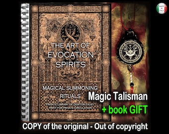 Invocación de espíritus, libro antiguo de demonología, grimorio, manual de brujería, magia, ritual esotérico, evocación, invocación, hechizo.