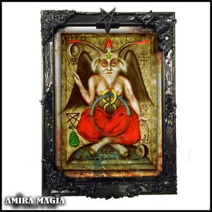 Baphomet Figure, Satan Portrait Painting Frame, Lucifer Black Magic Icon, Satanic Altar Decor, Luciferian Sigil Seal