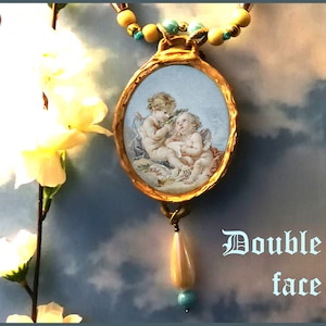 Guardian Angel, Cherubim Pendant Magic Symbols, Angel Wings Magic Talisman, Archangel Charm Seraphim, Cherub Jewelry Bib