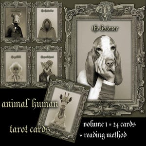 Baralho de cartas de tarô animal humano, cartas de oráculo, guia de espíritos, adivinhação, foto antiga vintage, cartomancia dos arcanos maiores