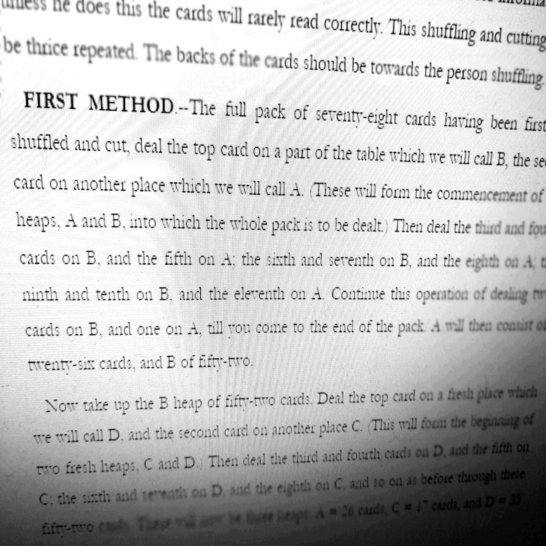 May include: A grayscale image of a printed page with text detailing a card game method. The text is organized into paragraphs and headings, with the title "FIRST METHOD." The paper has a slightly aged appearance, suggesting it is from an older publication.