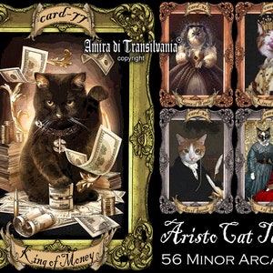 Cartes de tarot chat, jeu de tarot arcanes mineurs Oracle carte Animal Spirits Guide, photo de chats vintage dessin Portrait aristochat