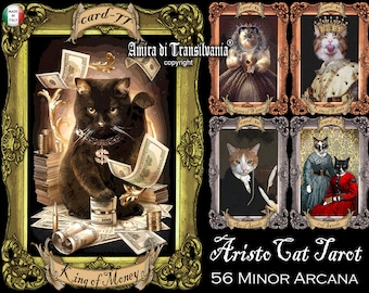 Cat Tarot Cards, Tarot Deck Minor Arcana Oracle Card Animal Spirits Guide, Vintage Cats Photo Drawing Portrait Aristocat