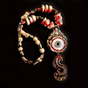 Dragon Eye, Necronomicon Seal Cthulhu Mythos Bib, Steampunk Occult Pendant Octopus, Esoteric Amulet Goth Jewel Compass