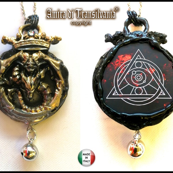 Dragon Crown, Satanic Goth Jewel Necklace, Satanist Symbol Illuminati All Seeing Eye, Evil Eye Pendant Conspiracy Theory