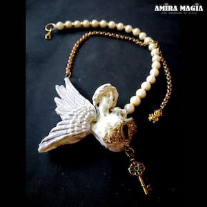 Guardian Angel, Cherubim Pendant Winged Angel Wings, Jewel Magic Talisman Archangel Charm,  Cherub Amulet Greek Statue